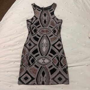 NWOT Bodycon Mini Dress | Macy’s Black & White Rose Gold Glitter | Size 9 | New